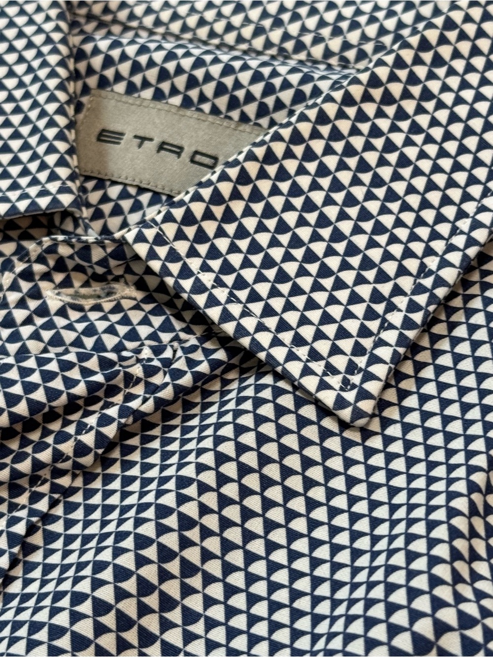 Etro Navy and White Micro Triangular Print Button-Down Shirt